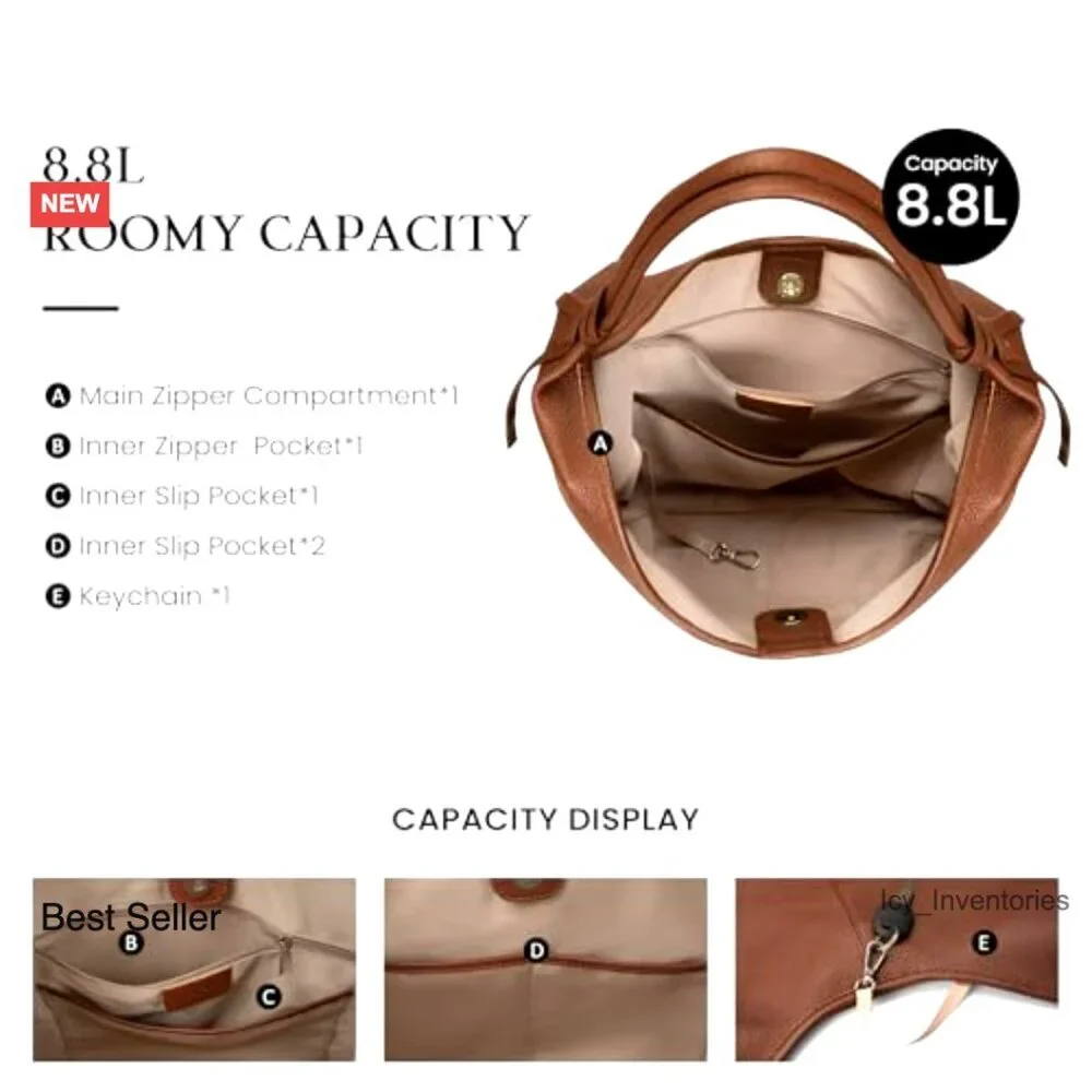 Genuine Leather Slouchy Hobo Tote with Tassel Ribbon